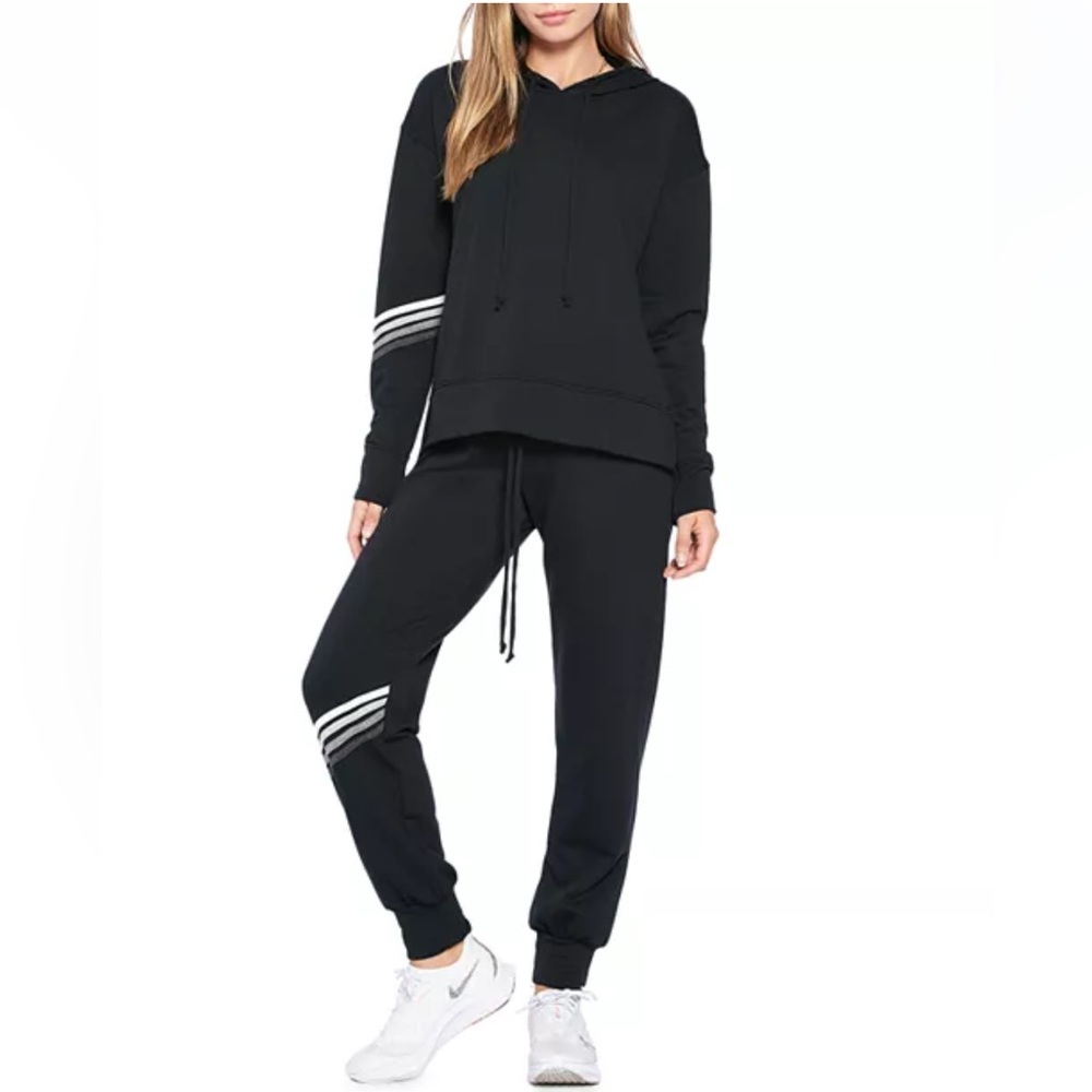 AVA & ESME OMBRÉ PIPED BLACK SWEATSHIRT AND SWEATPANTS SET COMFY SIZE MEDIUM